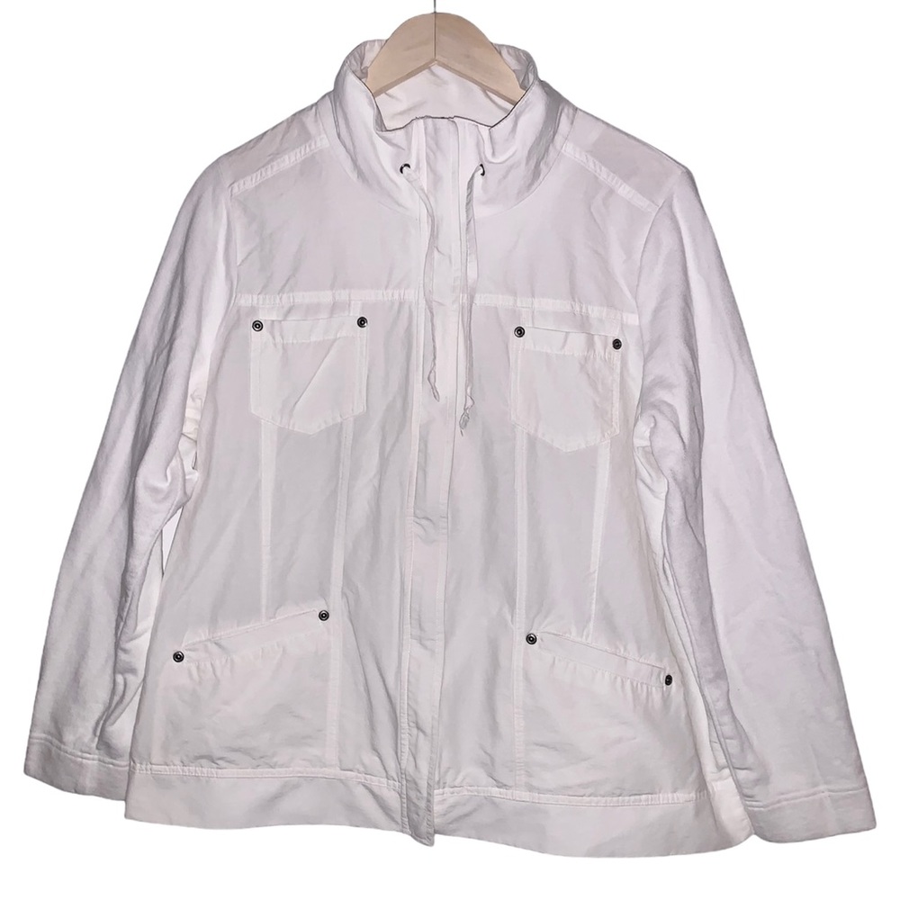 White Basic Woven Front Lightweight Utility Jacket